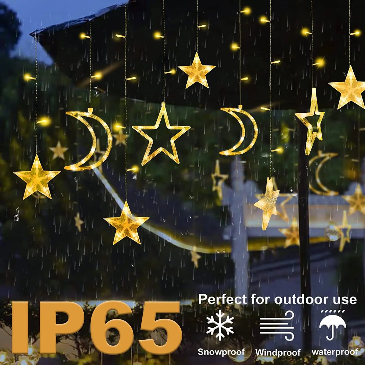 LED Vorhanglichter Sterne & Monde – 8 Lichtmodi, Batteriebetrieben - Ramadan