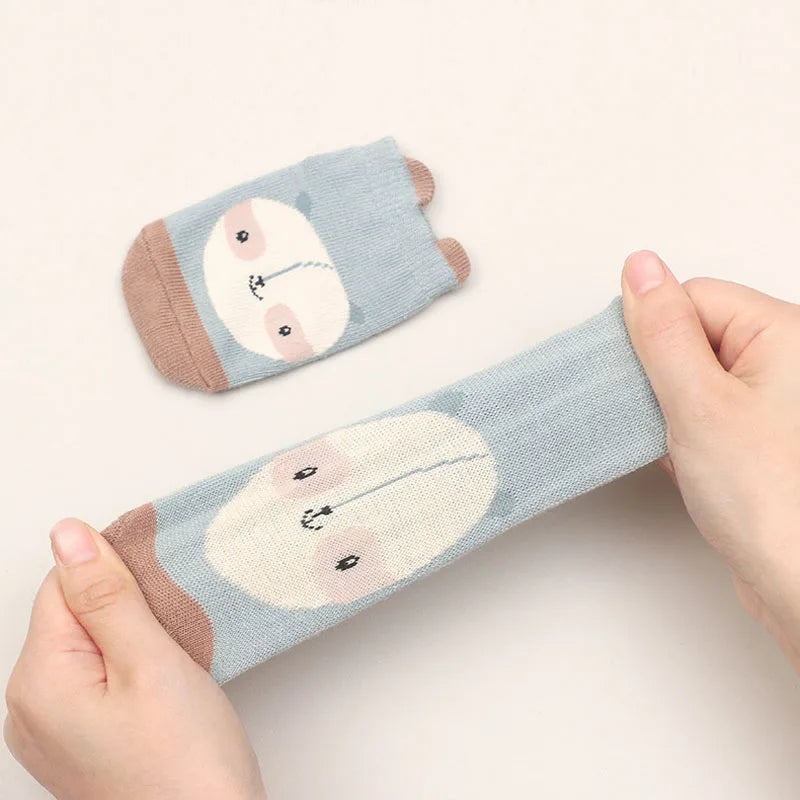 6 Paar rutschfeste Kinder-Baumwollsocken – Süße Cartoon-Tiermotive, Atmungsaktive & Bequeme Babysocken für den Innenbereich
