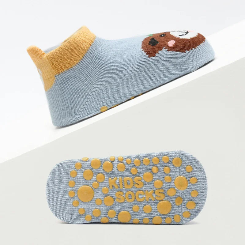 6 Paar Kinder-Baumwollsocken – Süße rutschfeste Bodensocken mit Cartoon-Tiermotiv, atmungsaktiv & bequem für Babys