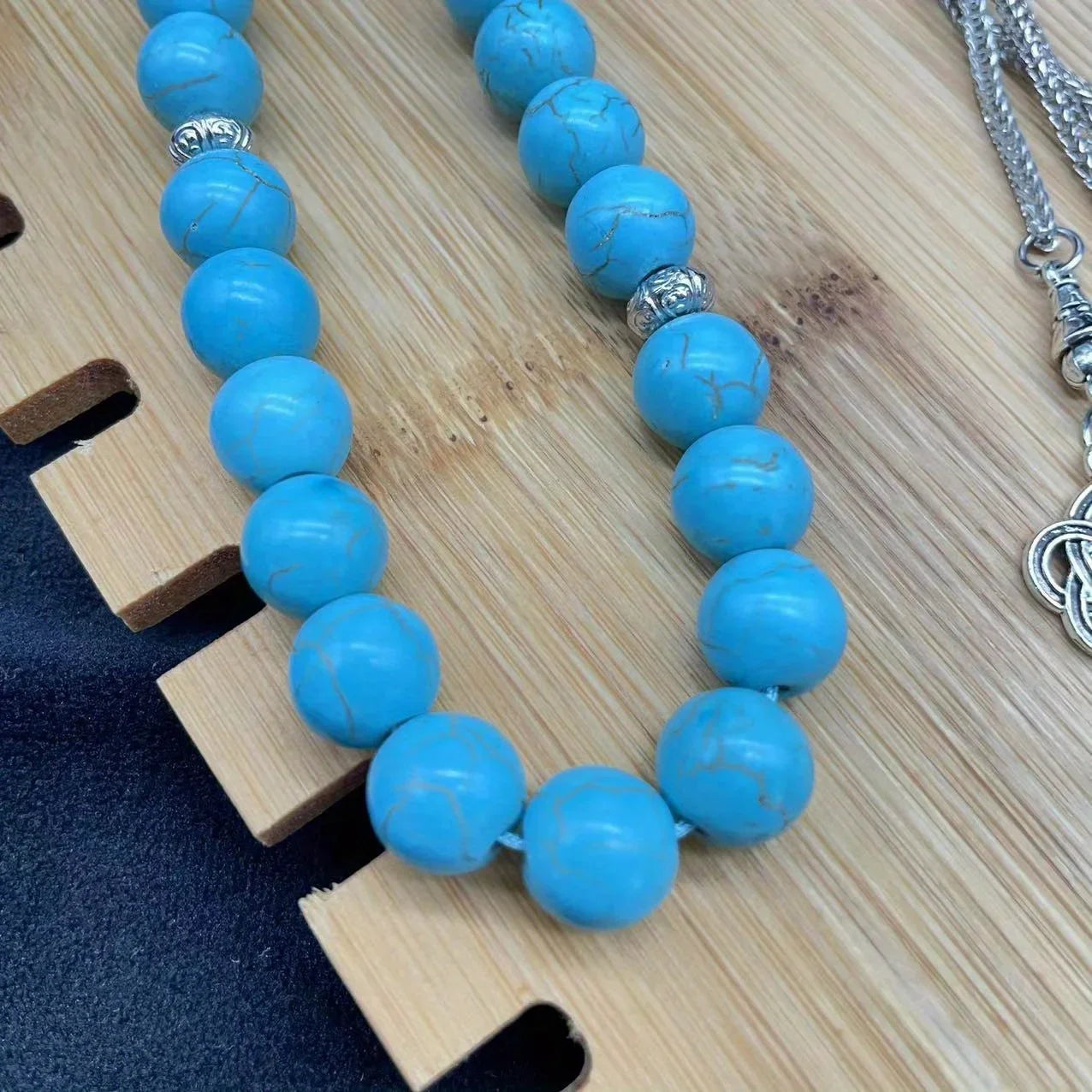 Islamischer Gebetsrosenkranz – Handgefertigte Harzperlen mit Quasten, Türkisfarben, Tasbih mit 33 Perlen