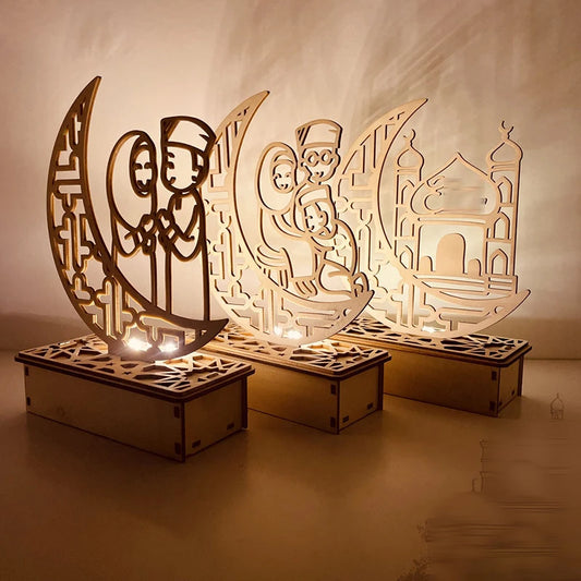 Wooden LED Lamp – Islamic Ramadan & Eid Table Ornament