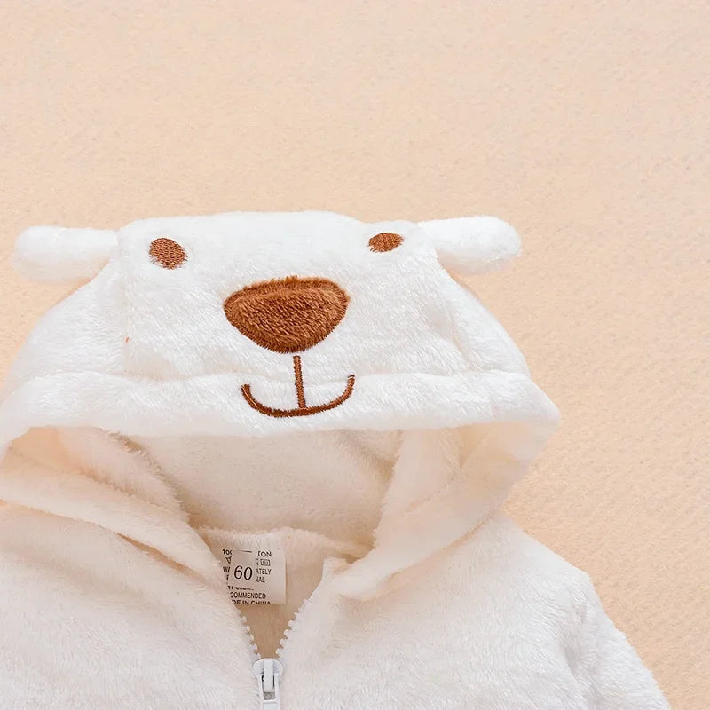 Baby Strampler mit Bärenkapuze – Flauschiger Winter-Overall für Jungen & Mädchen