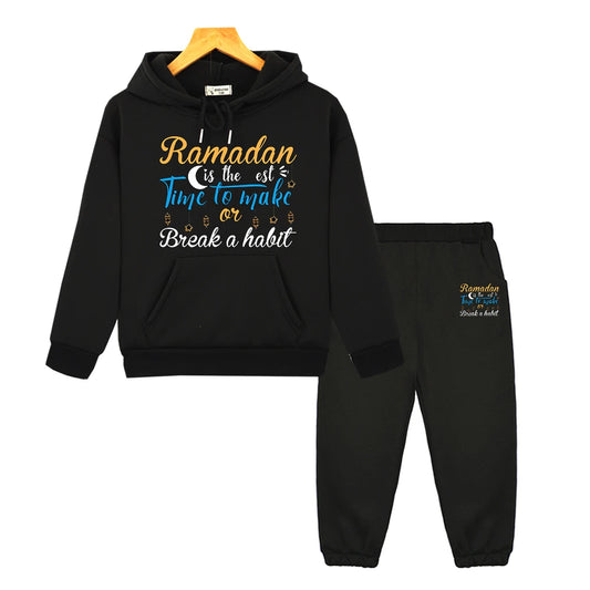 Children’s Ramadan Outfit – Hoodie Set for Boys & Girls with Moon Motif