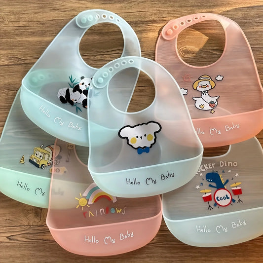 Wasserdichte Baby-Lätzchen aus Silikon, Verstellbare Weiche Babylätzchen mit Süßen Tiermotiven, Unisex für Jungen & Mädchen, Fütterungszubehör