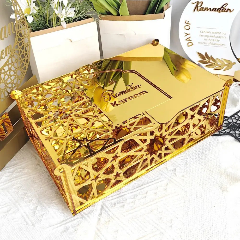 Luxuriöse Goldene Acryl Bonbon- und Aufbewahrungsbox – Elegante Ramadan & Festtagsdekoration