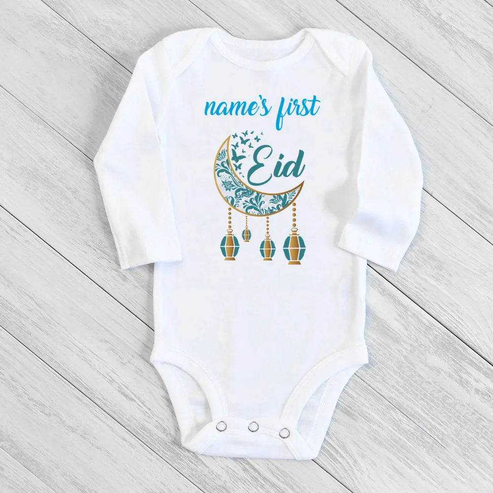 Baby Body „My First Eid“ – Langarm-Strampler für Jungen & Mädchen, Personalisierbar