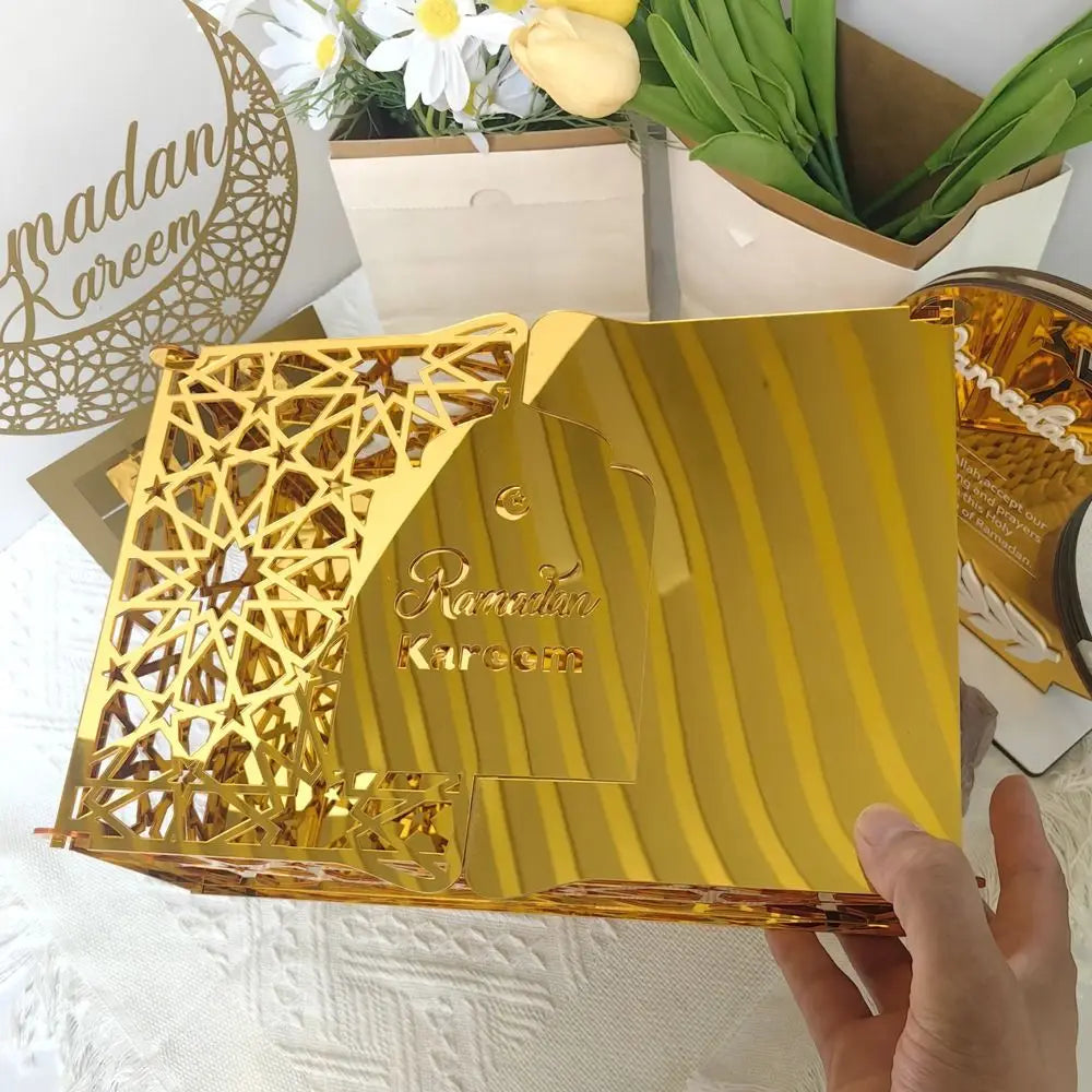 Luxuriöse Goldene Acryl Bonbon- und Aufbewahrungsbox – Elegante Ramadan & Festtagsdekoration