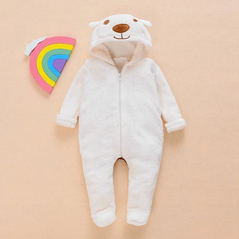 Baby Strampler mit Bärenkapuze – Flauschiger Winter-Overall für Jungen & Mädchen