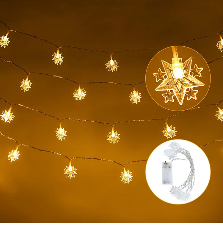 LED Lichterkette Stern & Mond – Batteriebetrieben, Warmweiß oder Bunt