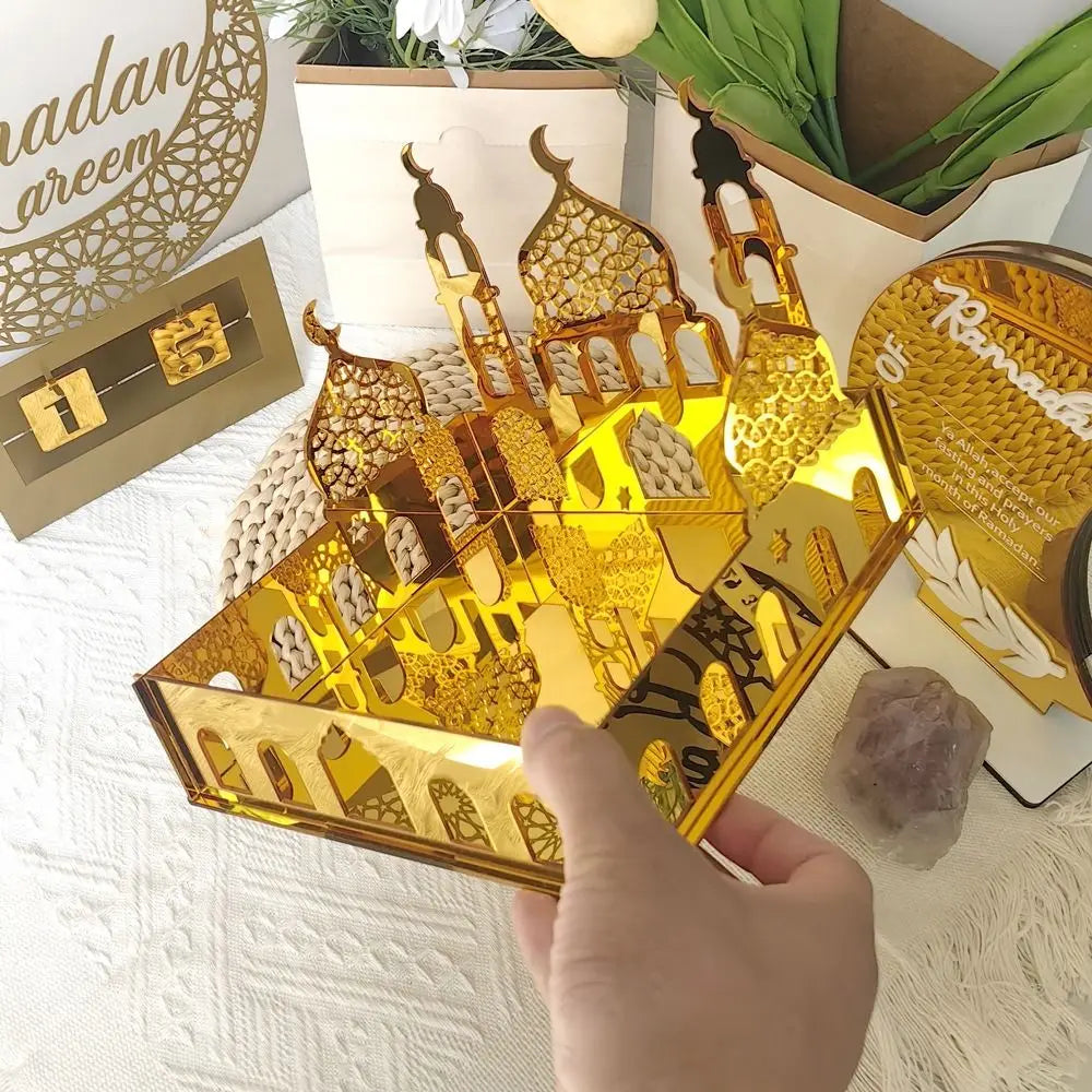 Luxuriöse Goldene Acryl Bonbon- und Aufbewahrungsbox – Elegante Ramadan & Festtagsdekoration