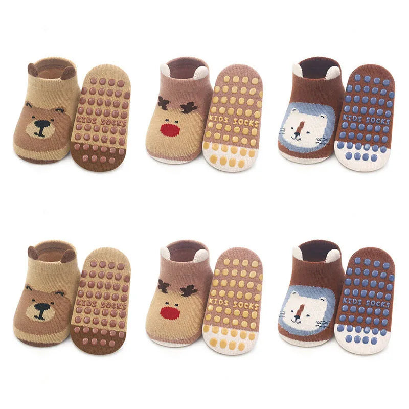 6 Paar rutschfeste Kinder-Baumwollsocken – Süße Cartoon-Tiermotive, Atmungsaktive & Bequeme Babysocken für den Innenbereich