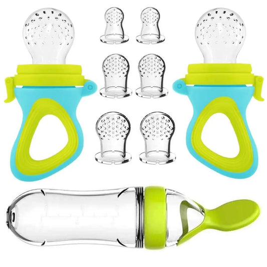 Silikon-Quetschflasche mit Baby-Schnuller und Löffel – Multifunktionales Fütterungsset für Babys