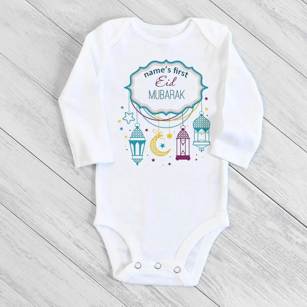 Baby Body „My First Eid“ – Langarm-Strampler für Jungen & Mädchen, Personalisierbar