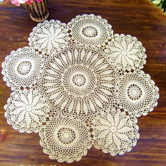 Handgefertigte Häkel-Tischdecke aus 100 % Baumwolle – Vintage Spitzen-Design, runde Form, in Weiß oder Beige, verschiedene Größen