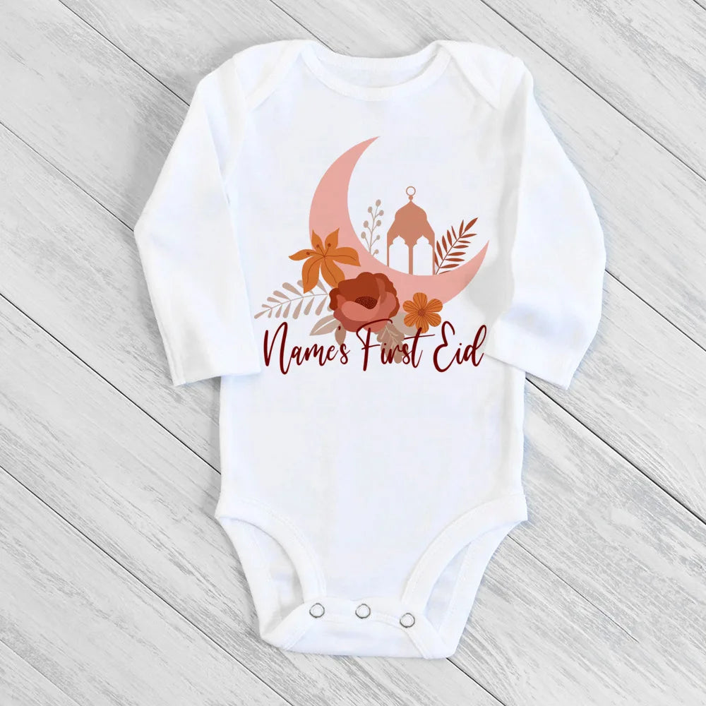 Baby Body „My First Eid“ – Langarm-Strampler für Jungen & Mädchen, Personalisierbar