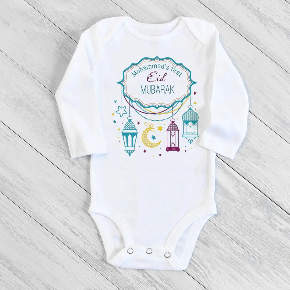 Baby Body „My First Eid“ – Langarm-Strampler für Jungen & Mädchen, Personalisierbar