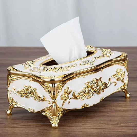 Europäische Taschentuchbox – Luxuriöser Tischspender mit Blumenverzierung, Hochwertiger Serviettenhalter für Wohnzimmer, Küche oder Hotel