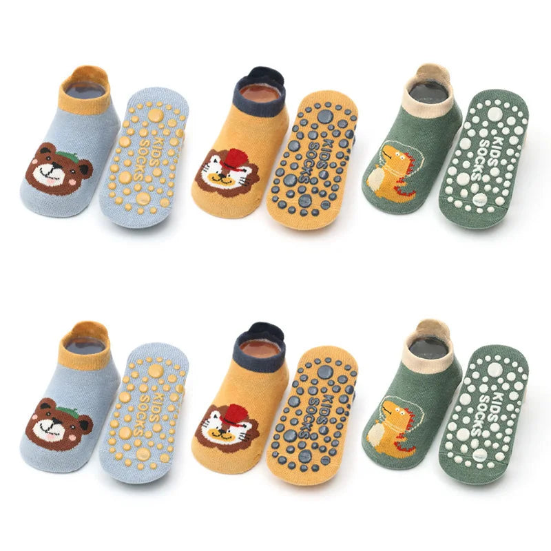 6 Paar Kinder-Baumwollsocken – Süße rutschfeste Bodensocken mit Cartoon-Tiermotiv, atmungsaktiv & bequem für Babys