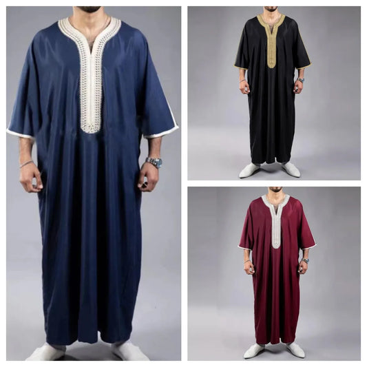 Herren Kaftan mit Stickerei – Locker geschnitten, kurzärmlig, atmungsaktiv – Traditionelles marokkanisches Design