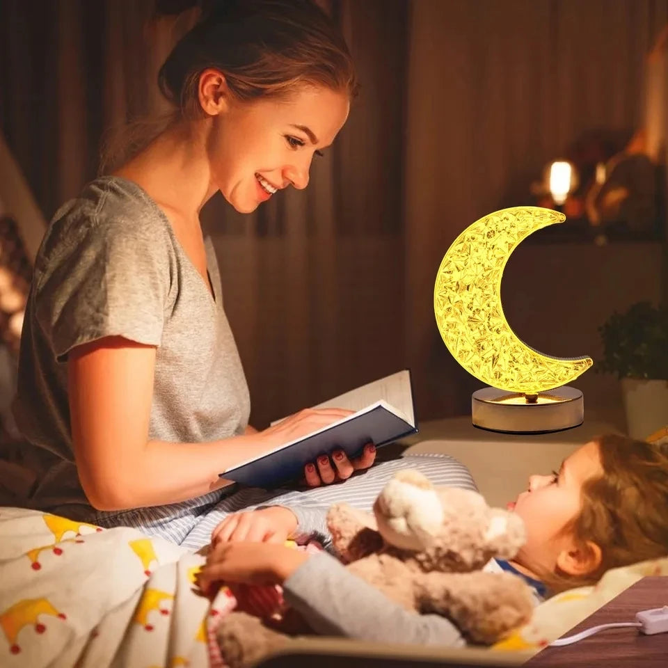 Kristall-Mondlampe – Touch-Dimmbar, USB-Wiederaufladbar, 3 Lichtfarben, LED-Nachtlicht für Schlafzimmer & Wohnambiente