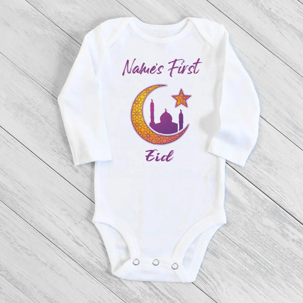 Baby Body „My First Eid“ – Langarm-Strampler für Jungen & Mädchen, Personalisierbar