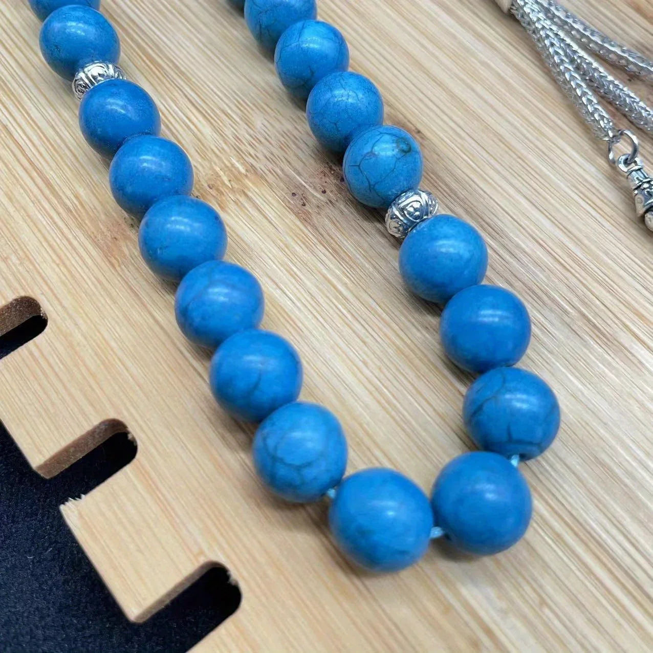 Islamischer Gebetsrosenkranz – Handgefertigte Harzperlen mit Quasten, Türkisfarben, Tasbih mit 33 Perlen
