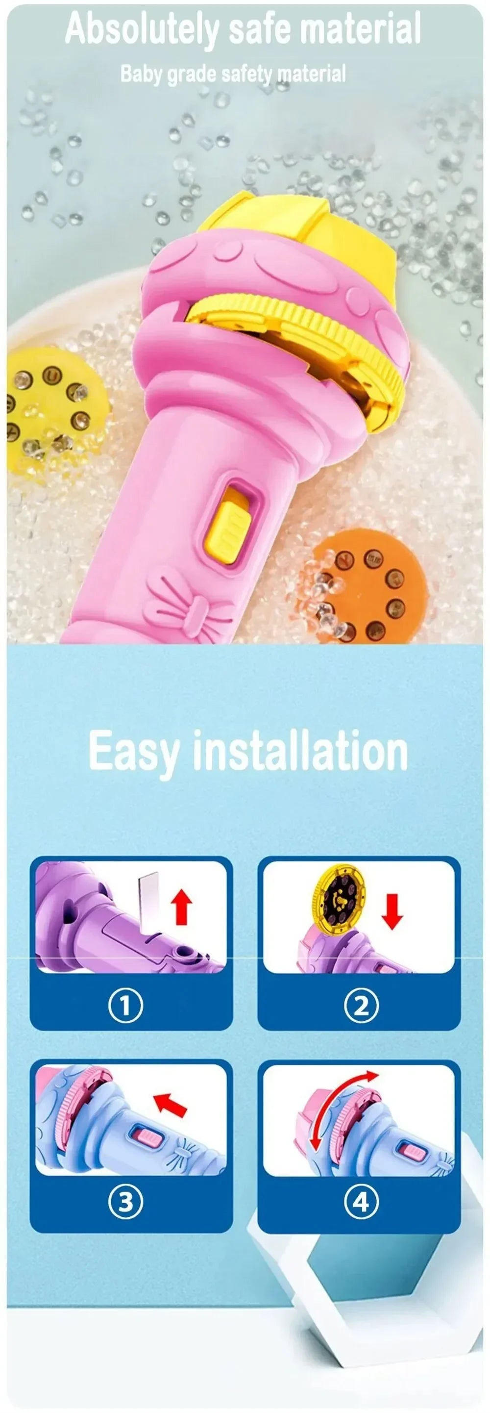 Kinder Taschenlampe mit Cartoon-Projektion – 80 Bilder