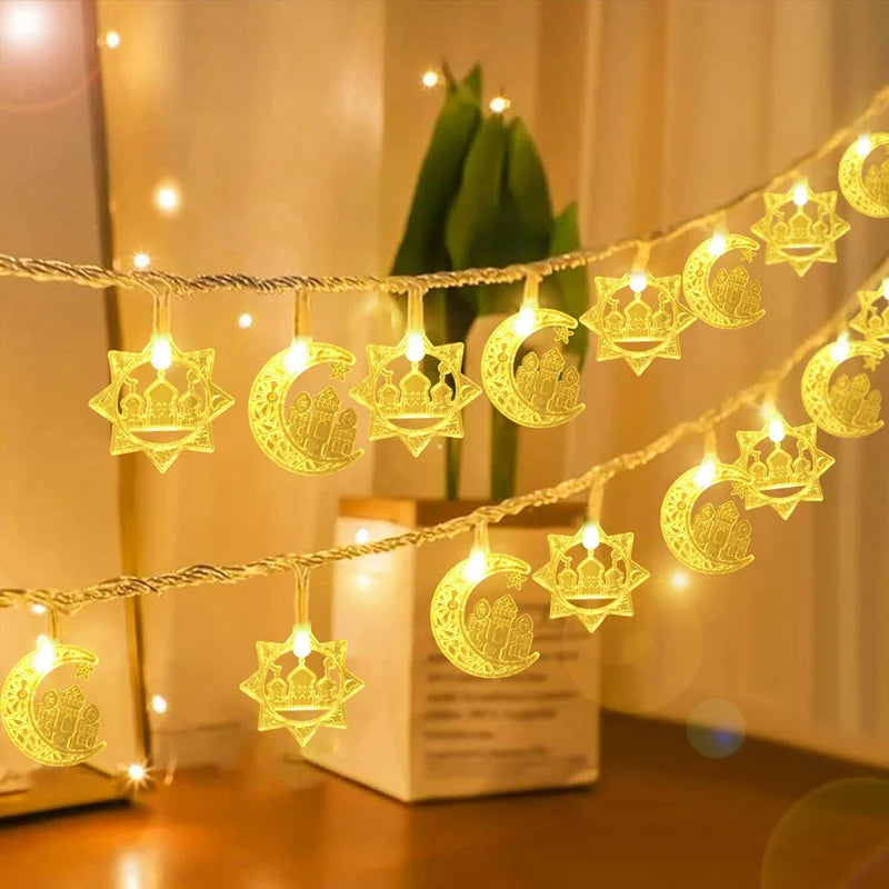 LED Lichterkette Stern & Mond – Batteriebetrieben, Warmweiß oder Bunt