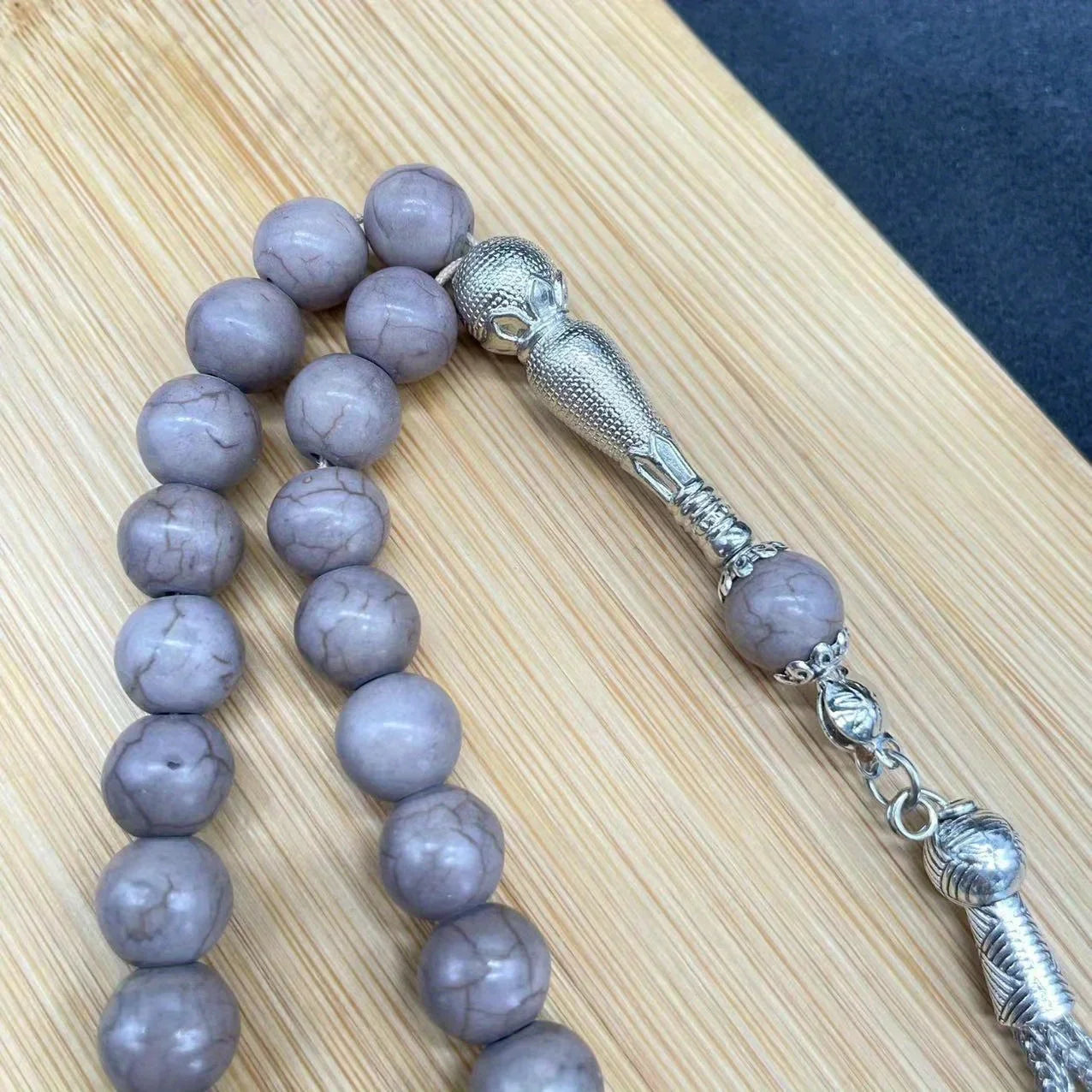 Islamischer Gebetsrosenkranz – Handgefertigte Harzperlen mit Quasten, Türkisfarben, Tasbih mit 33 Perlen