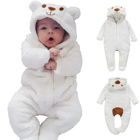 Baby Strampler mit Bärenkapuze – Flauschiger Winter-Overall für Jungen & Mädchen