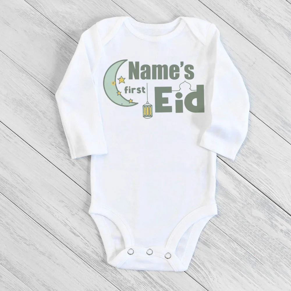 Baby Body „My First Eid“ – Langarm-Strampler für Jungen & Mädchen, Personalisierbar