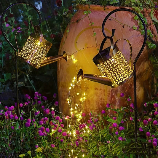Solar-Gießkannenlampe mit LED-Lichterkette & Fließwasser-Effekt – Gartendekoration mit Haken