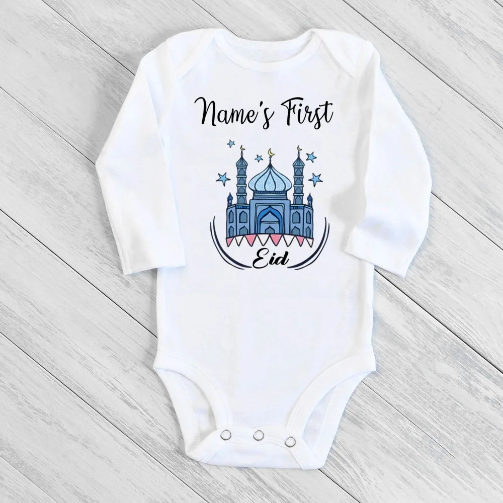 Baby Body „My First Eid“ – Langarm-Strampler für Jungen & Mädchen, Personalisierbar