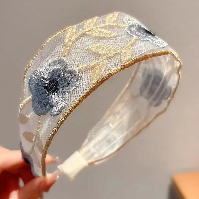 3er Set Elegante Chiffon Haarreifen mit Blumenstickerei – Vintage Haaraccessoires für Damen, Boho Chic Haarbänder für Alltag & besondere Anlässe