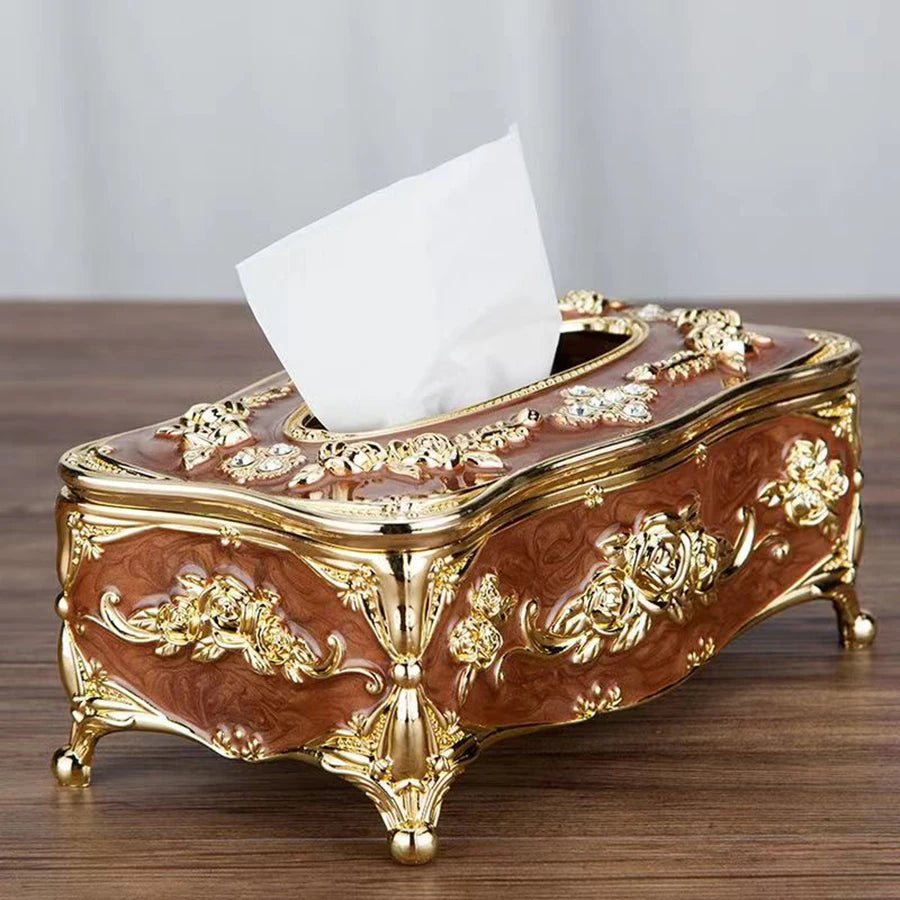Europäische Taschentuchbox – Luxuriöser Tischspender mit Blumenverzierung, Hochwertiger Serviettenhalter für Wohnzimmer, Küche oder Hotel