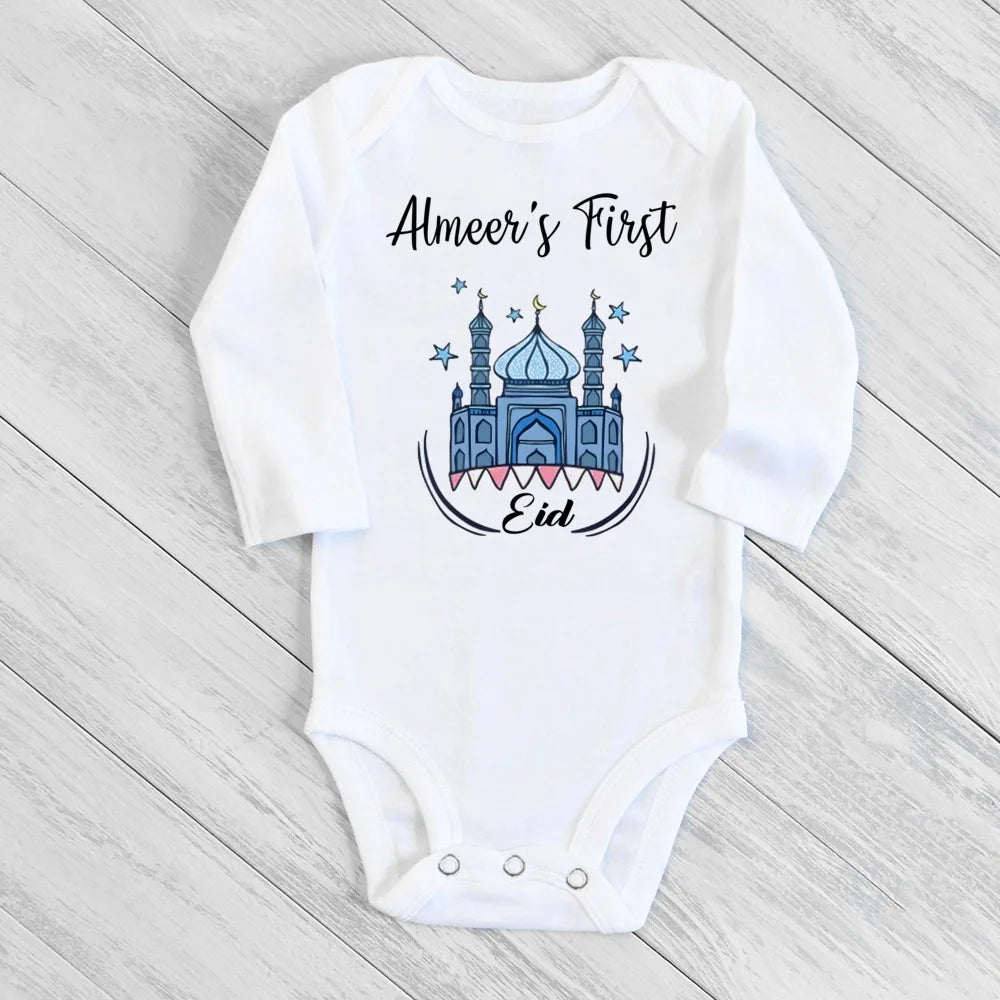 Baby Body „My First Eid“ – Langarm-Strampler für Jungen & Mädchen, Personalisierbar