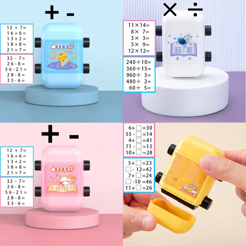 2-in-1 Mathe-Lernstempel für Kinder – Addieren & Subtrahieren mit Rollendesign