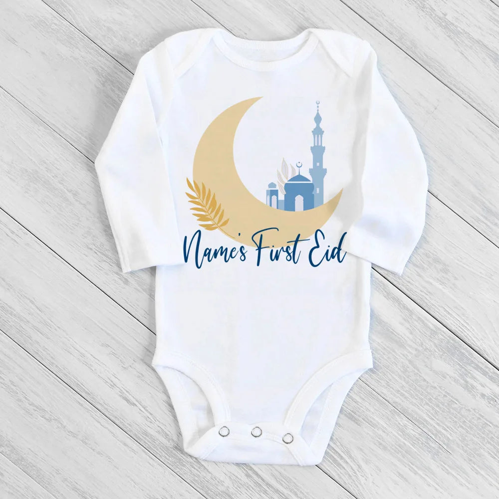 Baby Body „My First Eid“ – Langarm-Strampler für Jungen & Mädchen, Personalisierbar