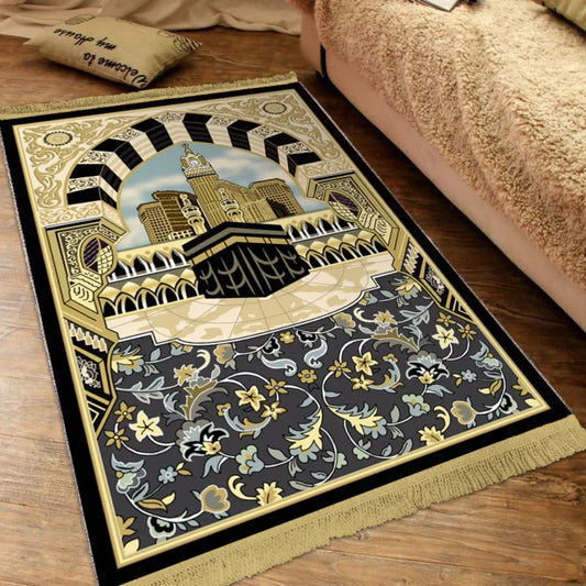 Dicker Weicher Gebetsteppich – Plüsch-Islamischer Jacquard-Teppich mit Fransen & Rutschfester Rückseite